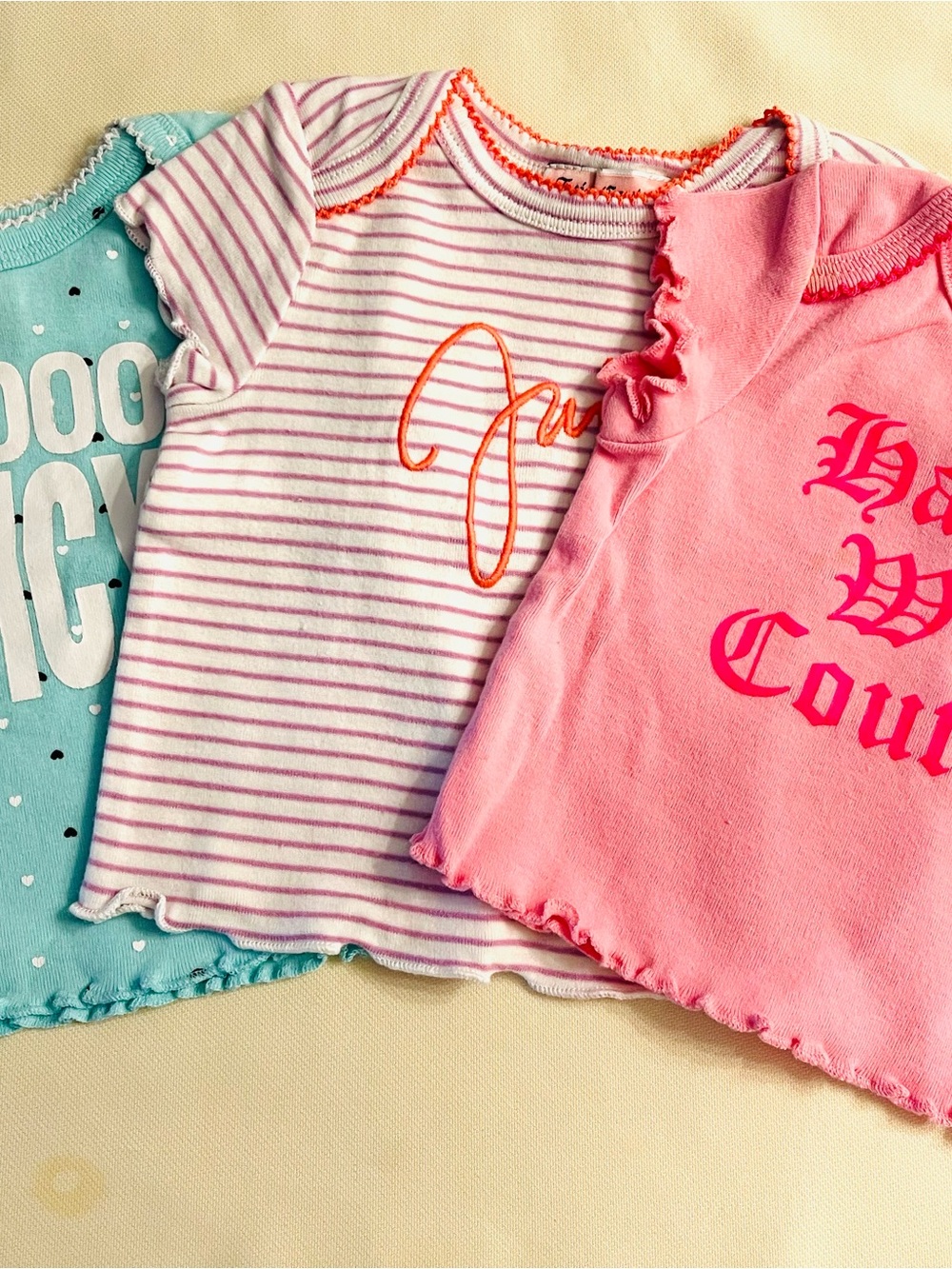 Juicy Couture Pink & White Striped and Solid Pink Girls Tops Set